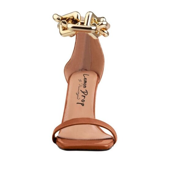" CHAINED BLISS " Cognac Gold Chained Sandal ( BRAND NEW !!!!!!!!!!!!!!!!!!! - Picture 2 of 5
